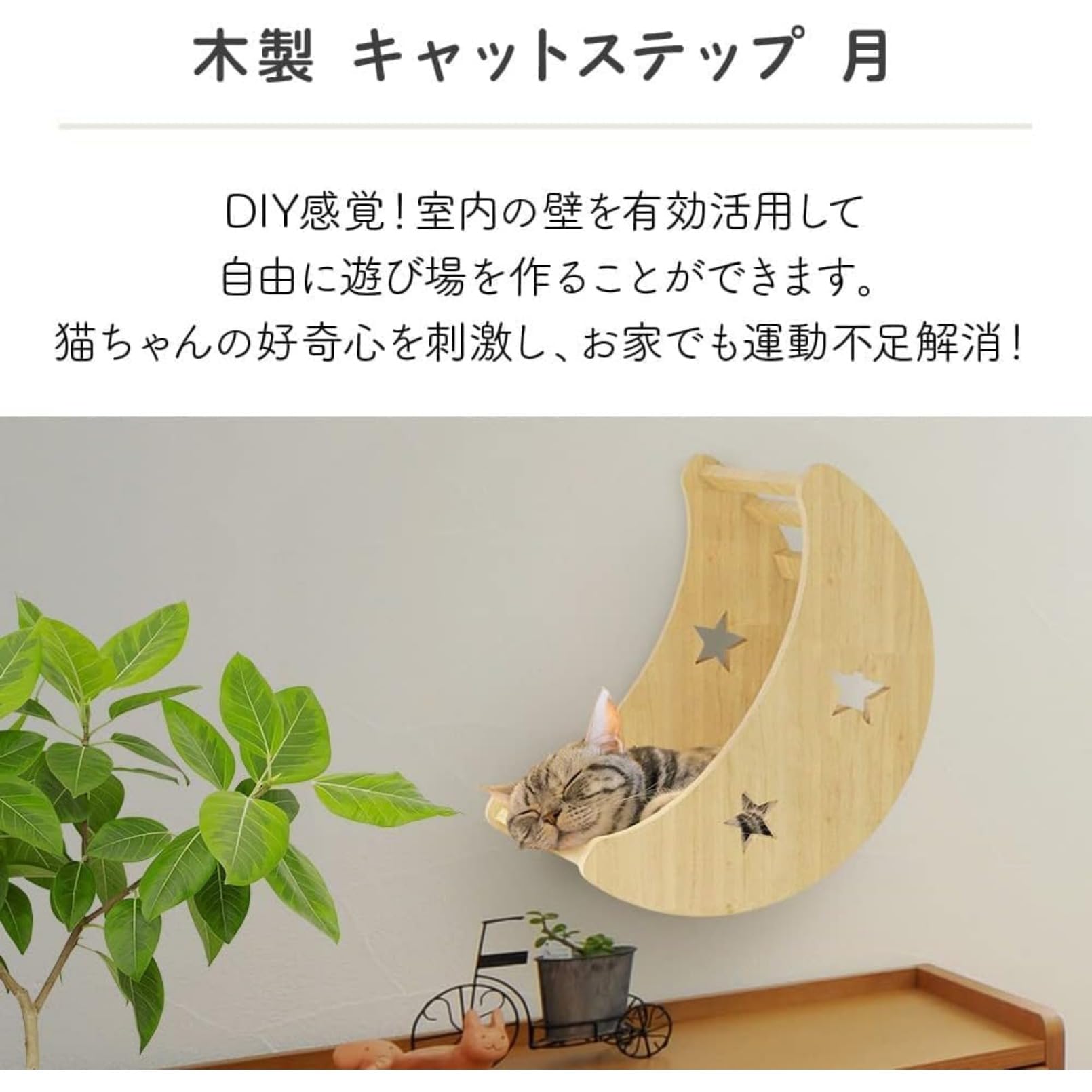 Amazon | ULOVEJOY キャットウォーク 壁付け 天然木 月 三日月